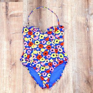 Bar III One Piece Swimsuit Womens Large L High Cut Sweetheart Neckline Floral
